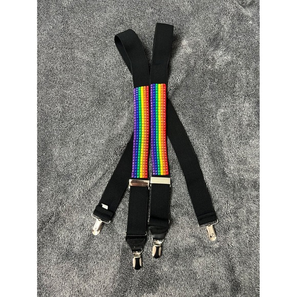 Other - Mens Rainbow Pyramid Studded Suspenders Black Elastic Y-Back Pride Punk Goth